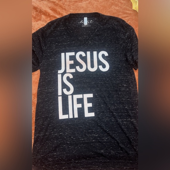 The Light Blonde TLB Jesus Is Life Black Vneck Tshirt - Picture 1 of 3